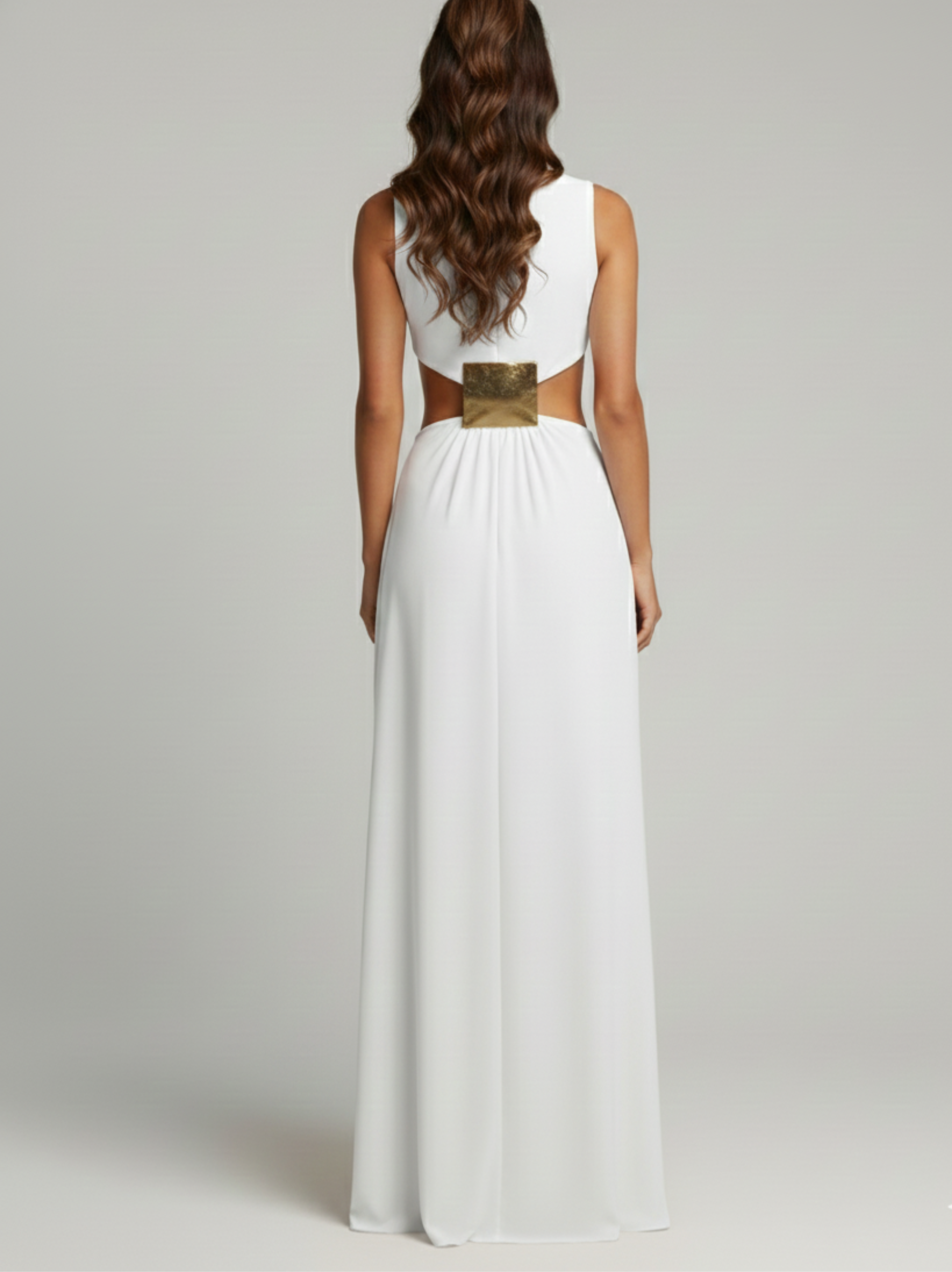 High Neck Cutout Waist Maxi Dress