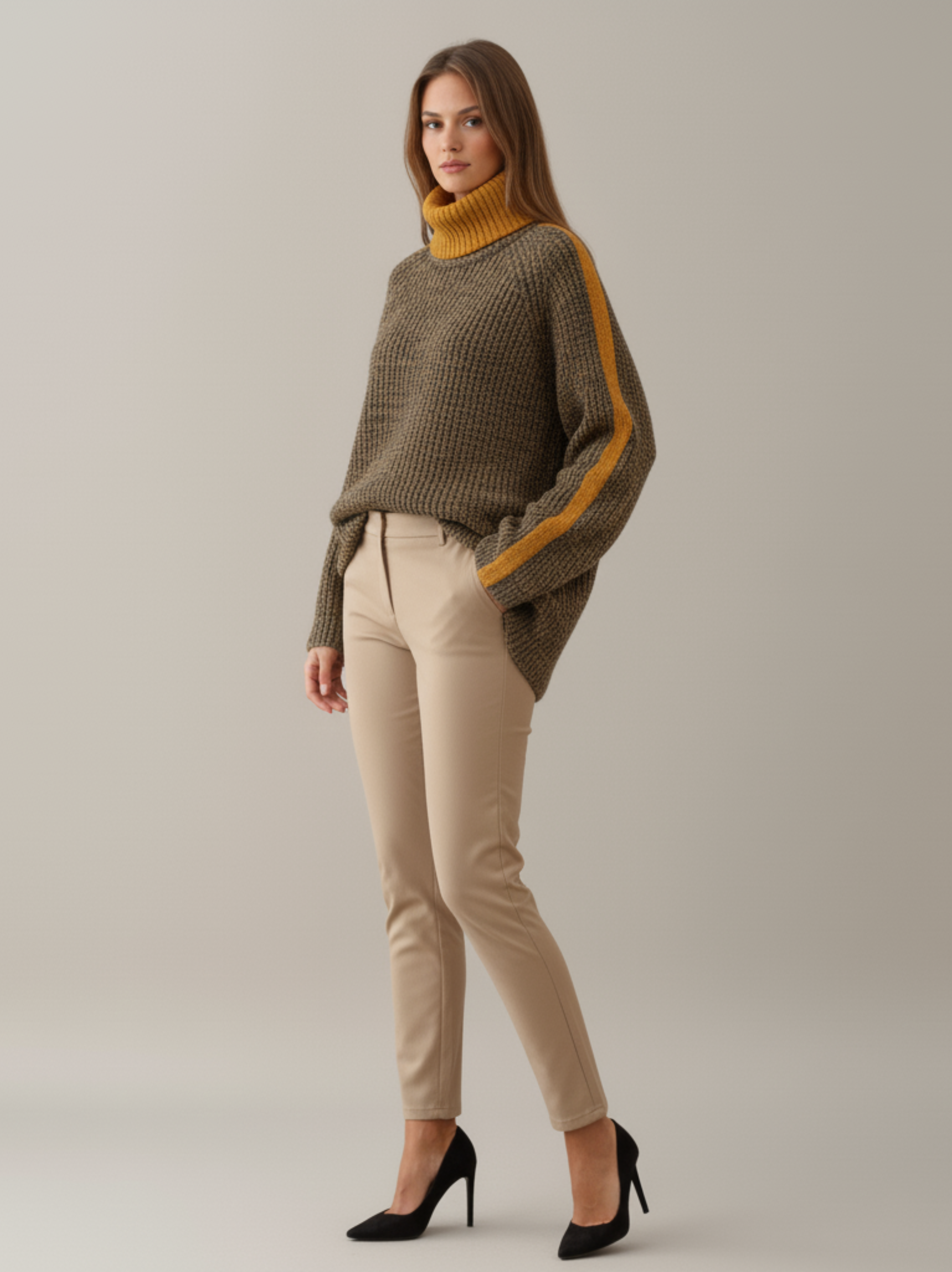 Textured Knit Turtleneck Sweater