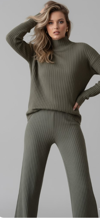 Turtleneck Knit Top and Wide Leg Pants Set