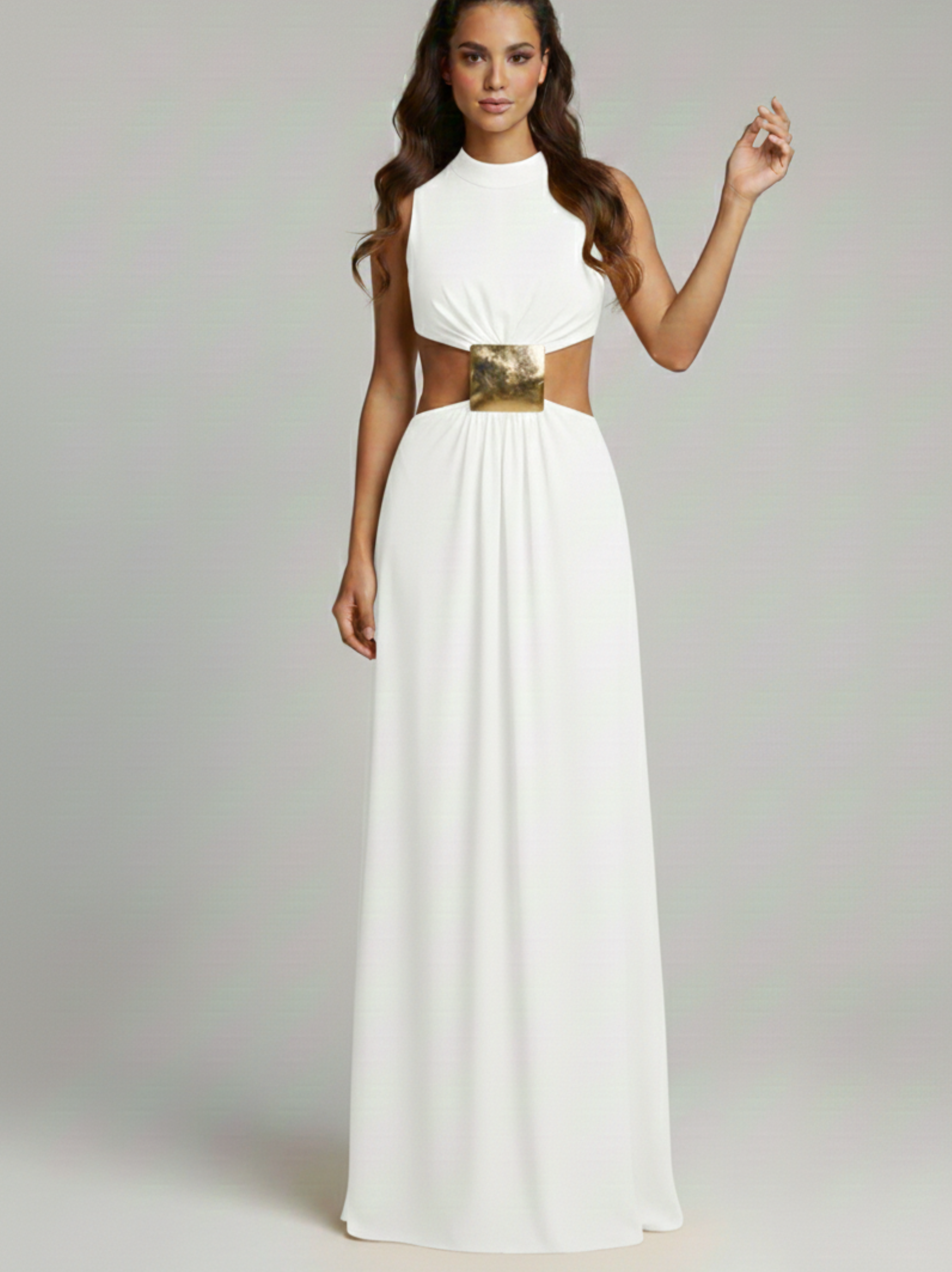 High Neck Cutout Waist Maxi Dress