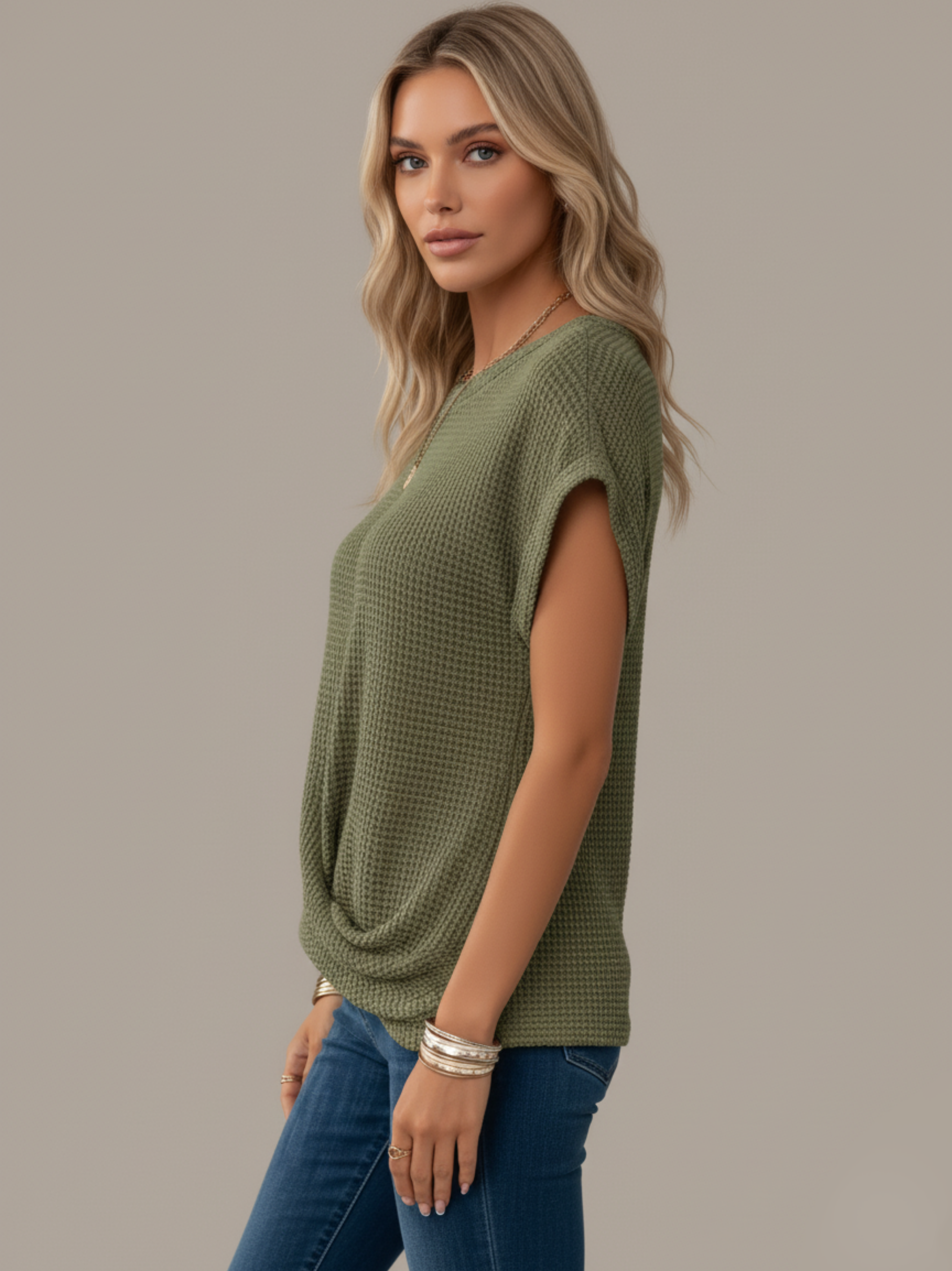 Textured Knit Short Sleeve Fitted Top