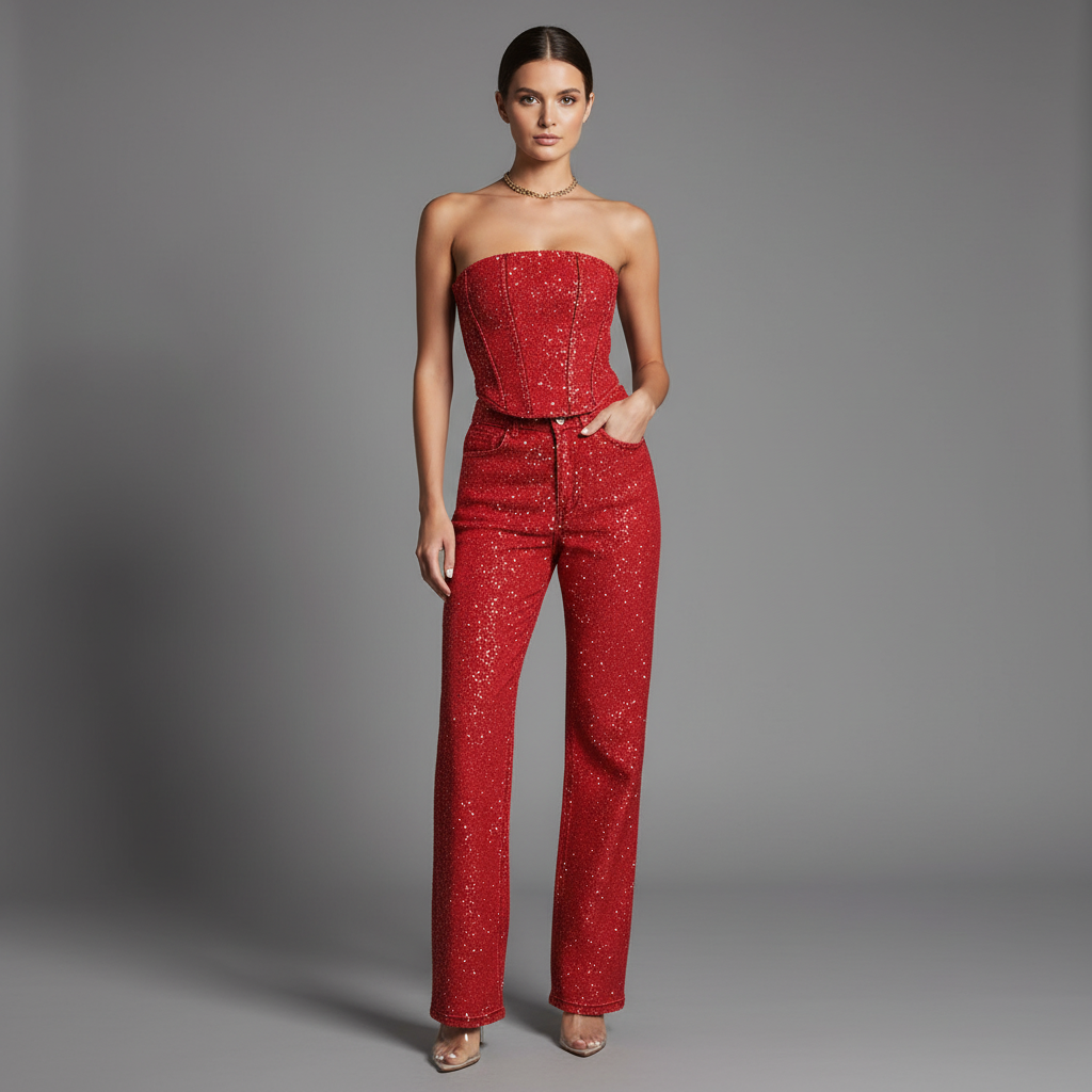 Sequin Denim Crop Set