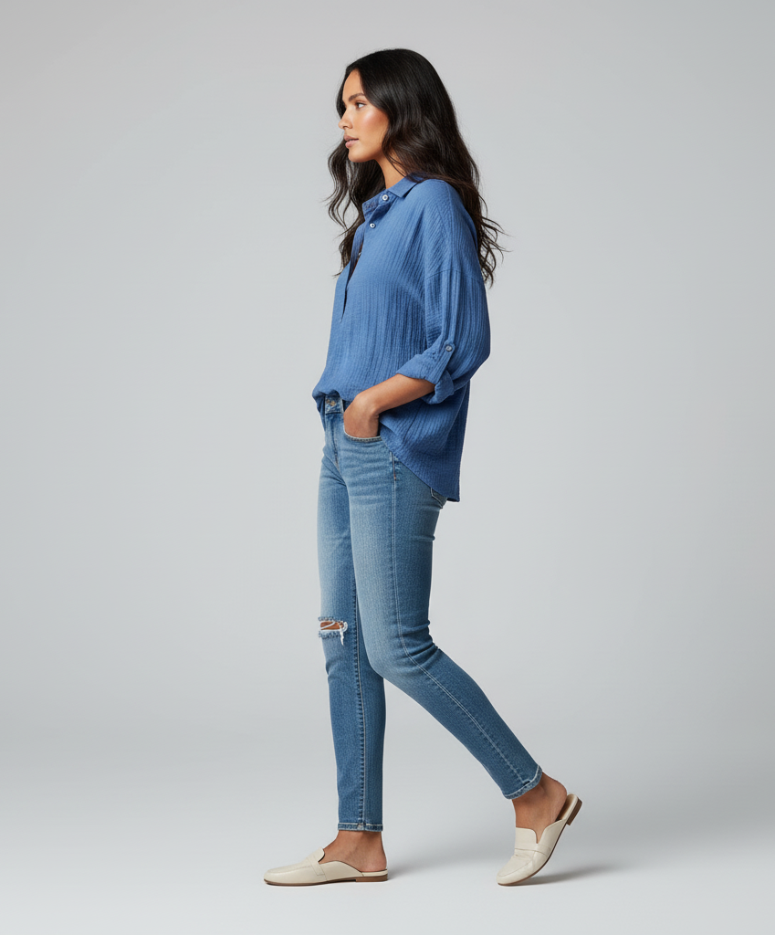 Drape Front V-Neck Long Sleeve Blouse