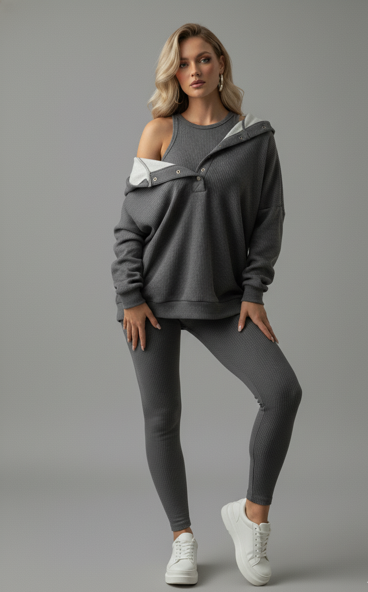 Crop Top, Hoodie and Fitted Leggings Set