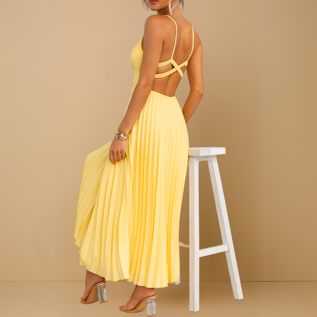 Sunlit Pleated Midi Dress
