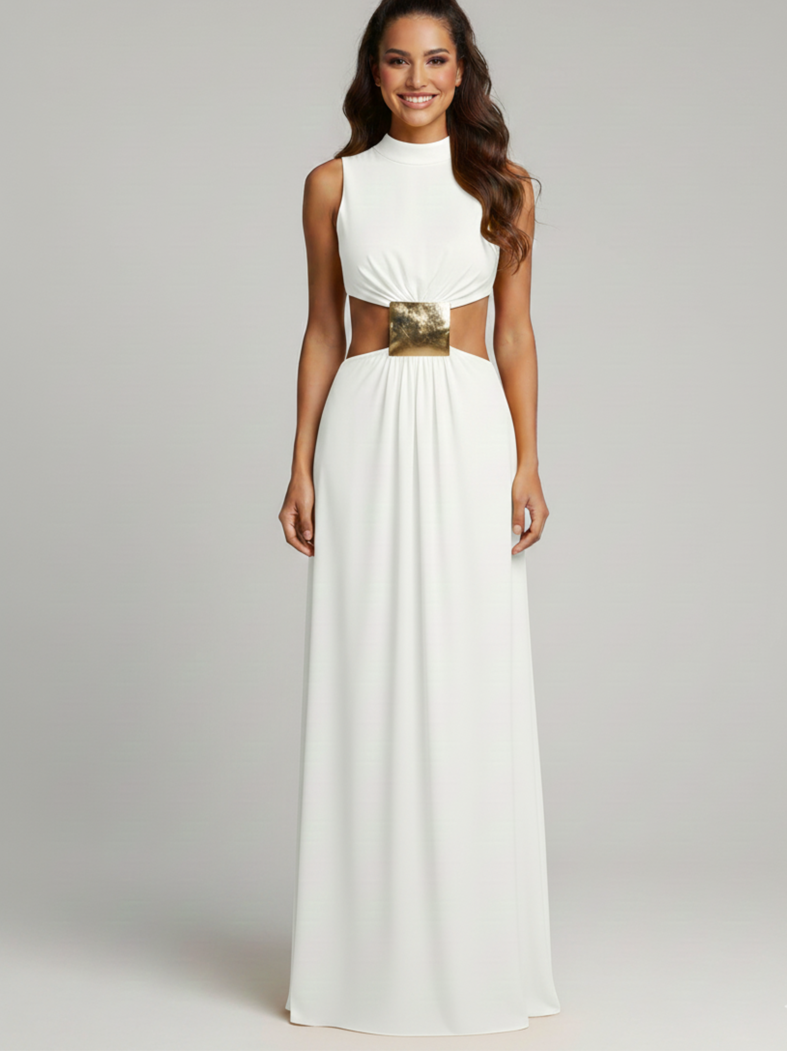High Neck Cutout Waist Maxi Dress