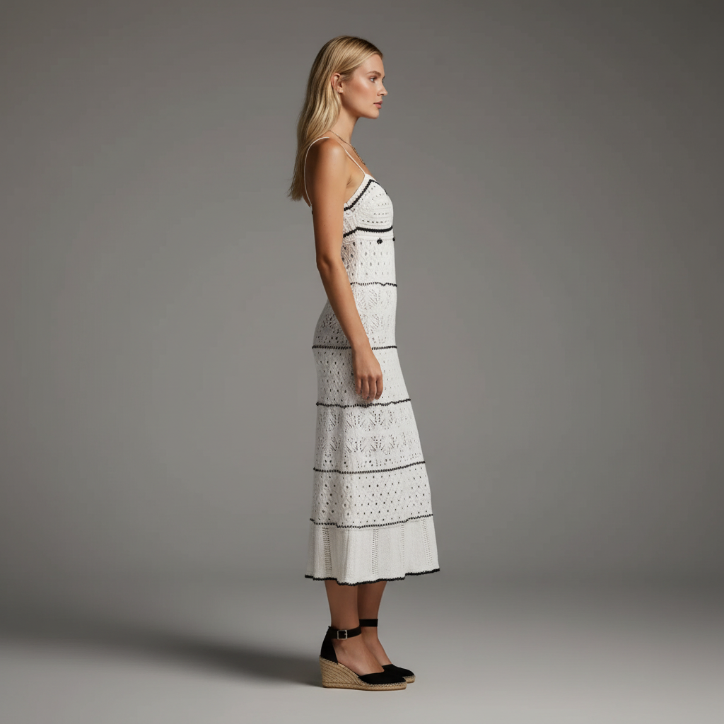 Sheer Crochet Panel Knit Maxi Dress