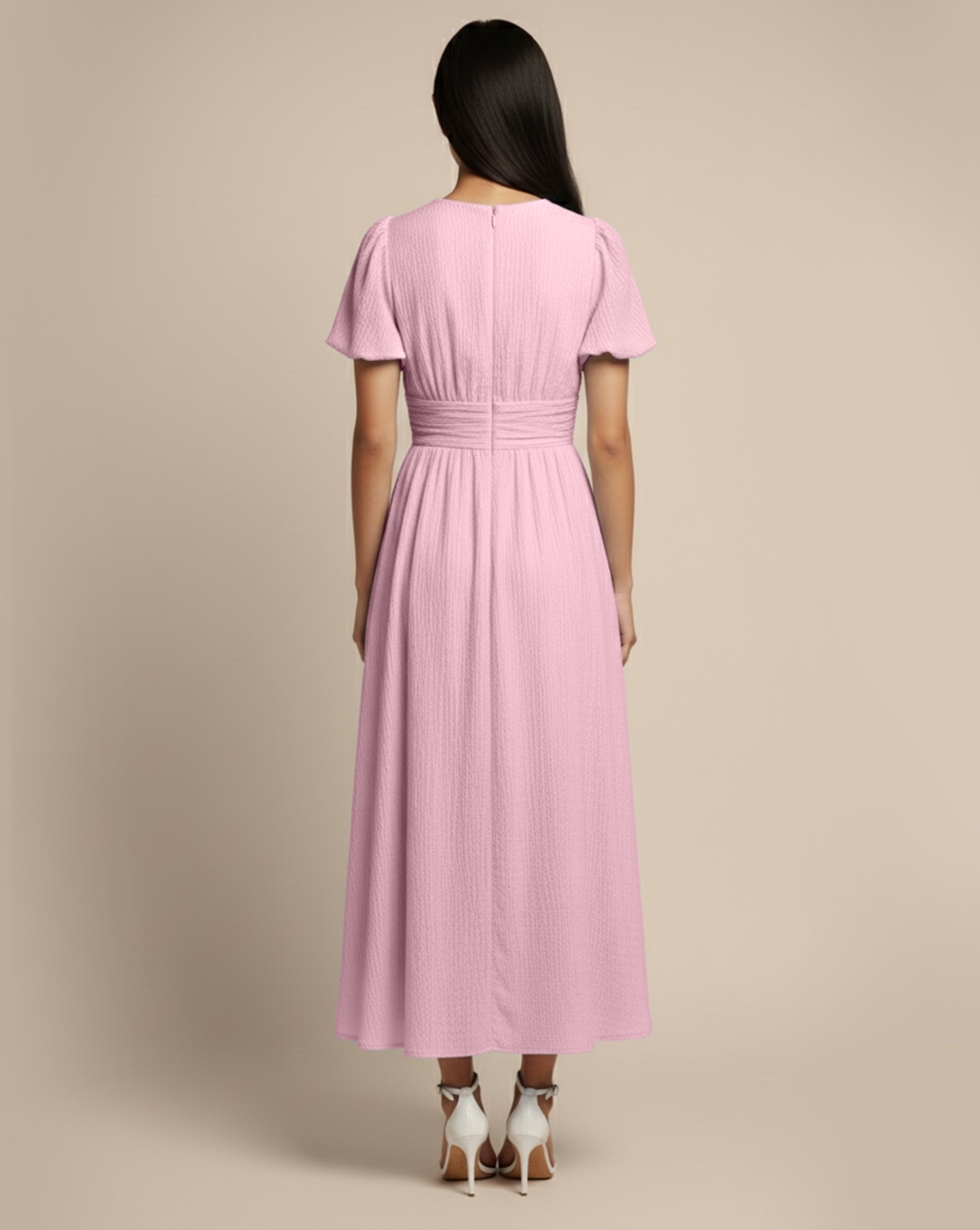 Soft Buttoned V-Neck Midi Dress