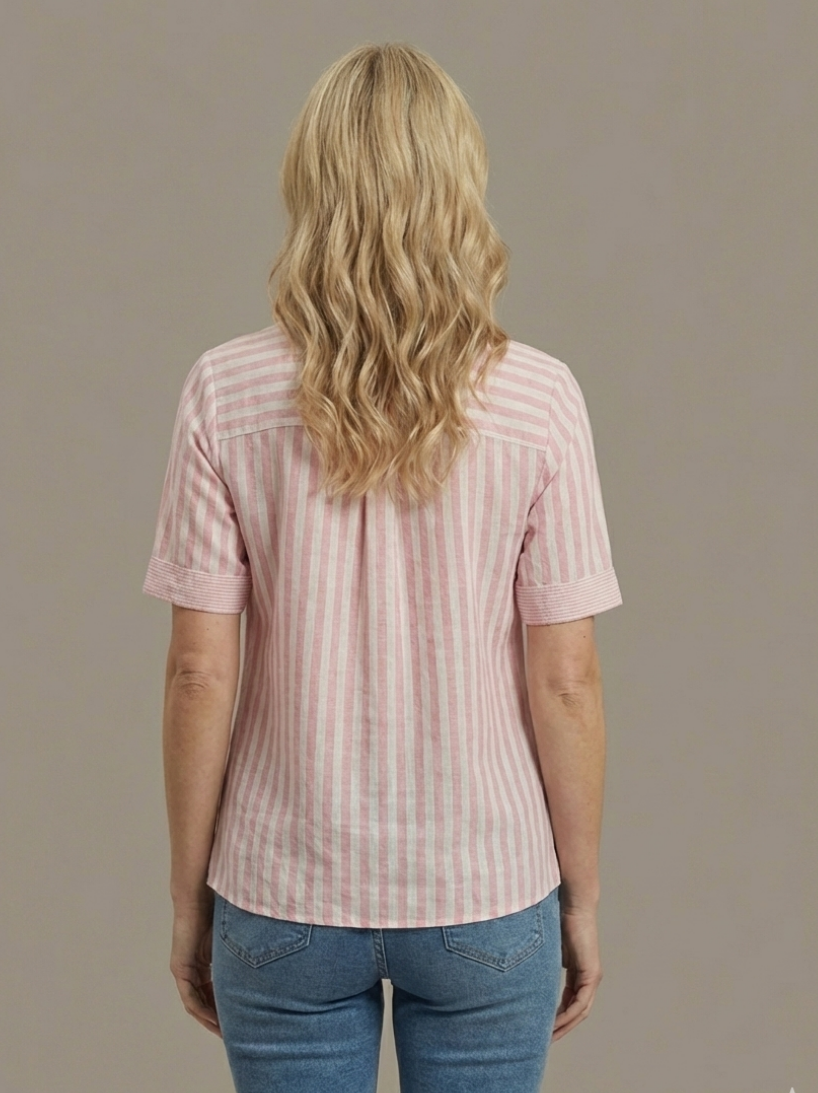 Striped Button Front Short Sleeve Blouse