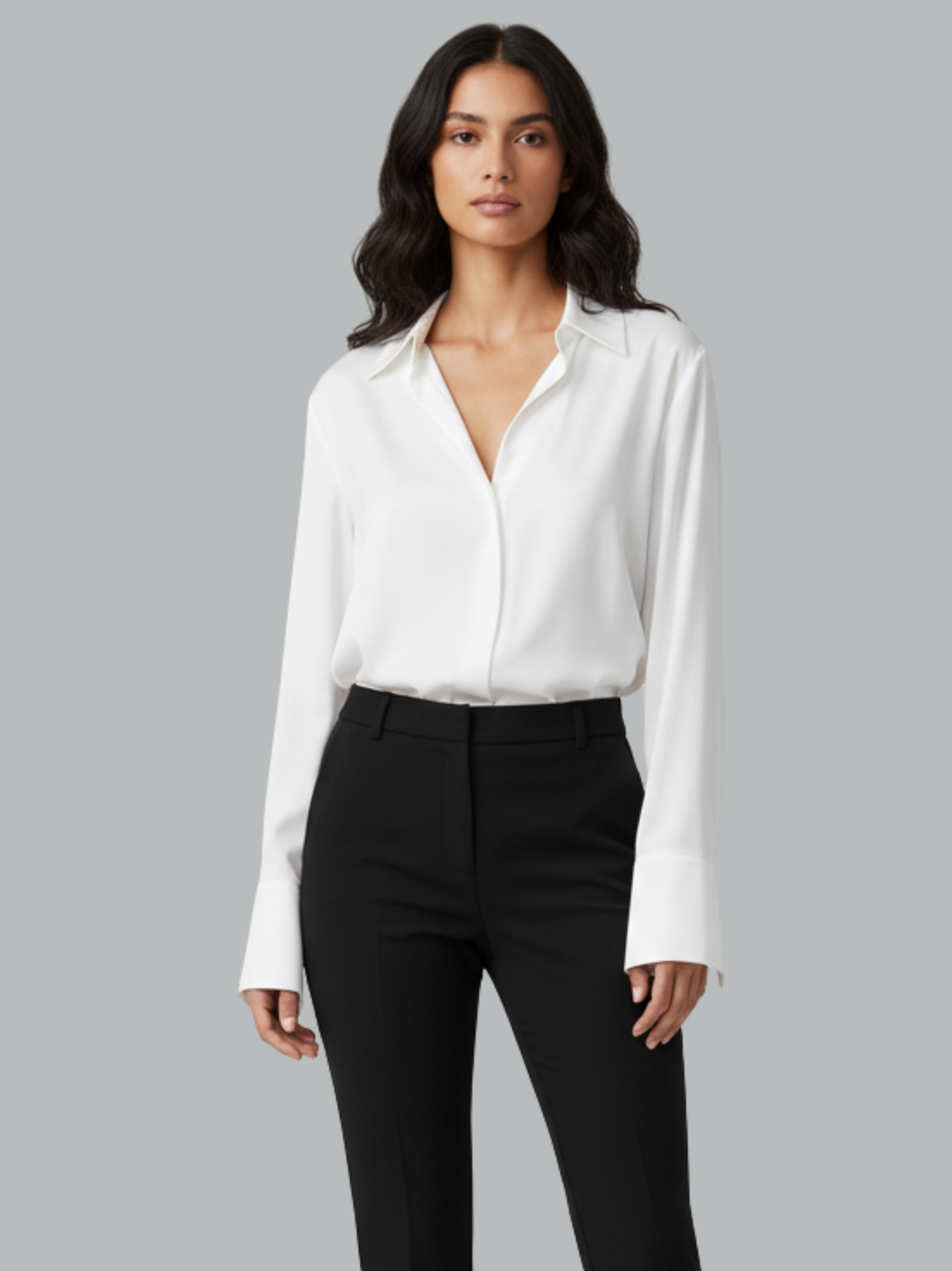 Classic Button Front Long Sleeve Satin Shirt