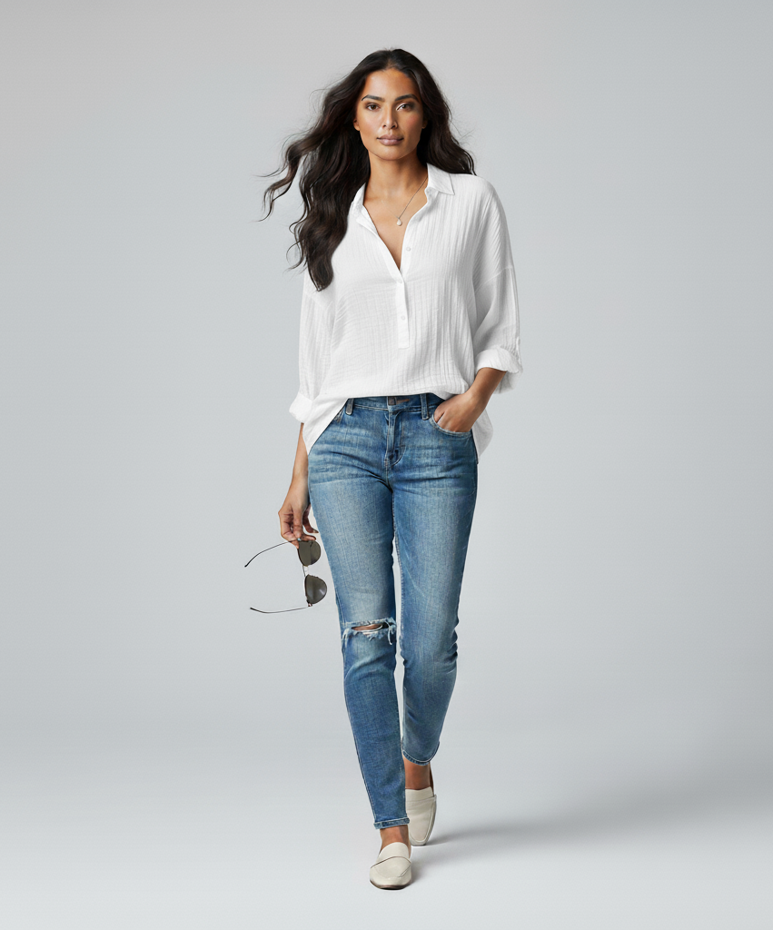 Drape Front V-Neck Long Sleeve Blouse