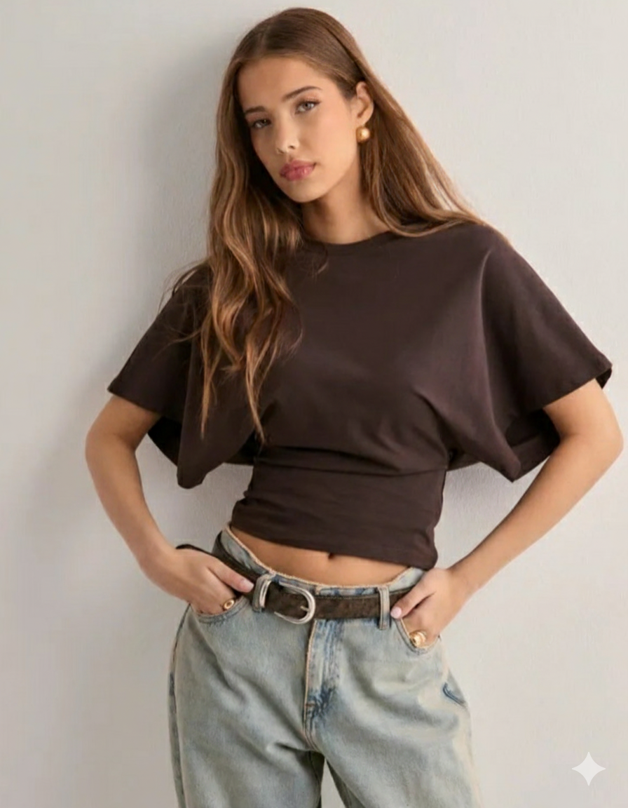 Oversized Cotton T-Shirt with Wide Sleeves