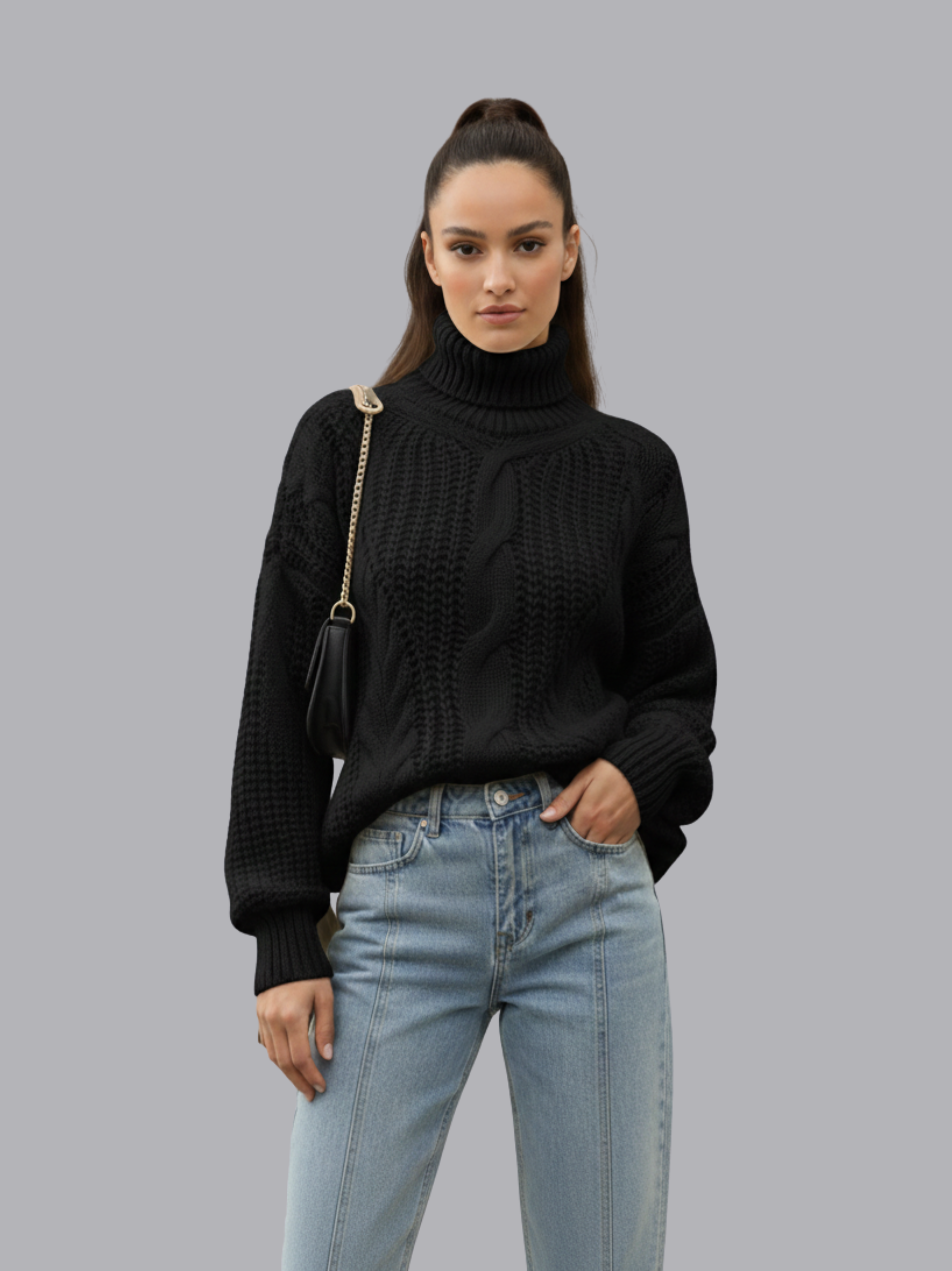 Chunky Cable Knit Turtleneck Sweater