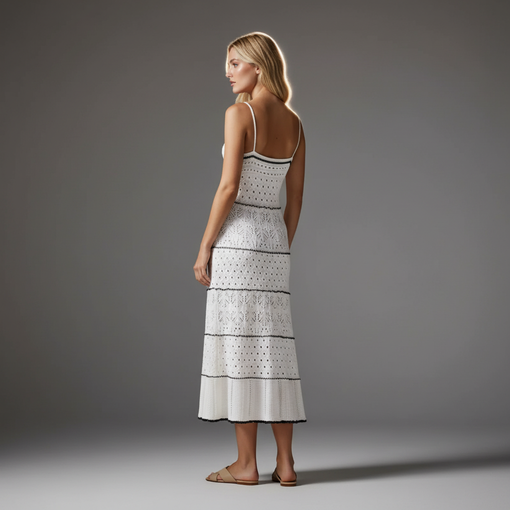 Sheer Crochet Panel Knit Maxi Dress