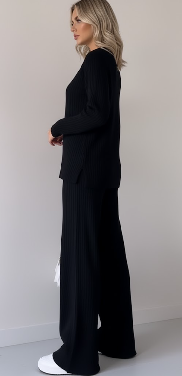 Turtleneck Knit Top and Wide Leg Pants Set