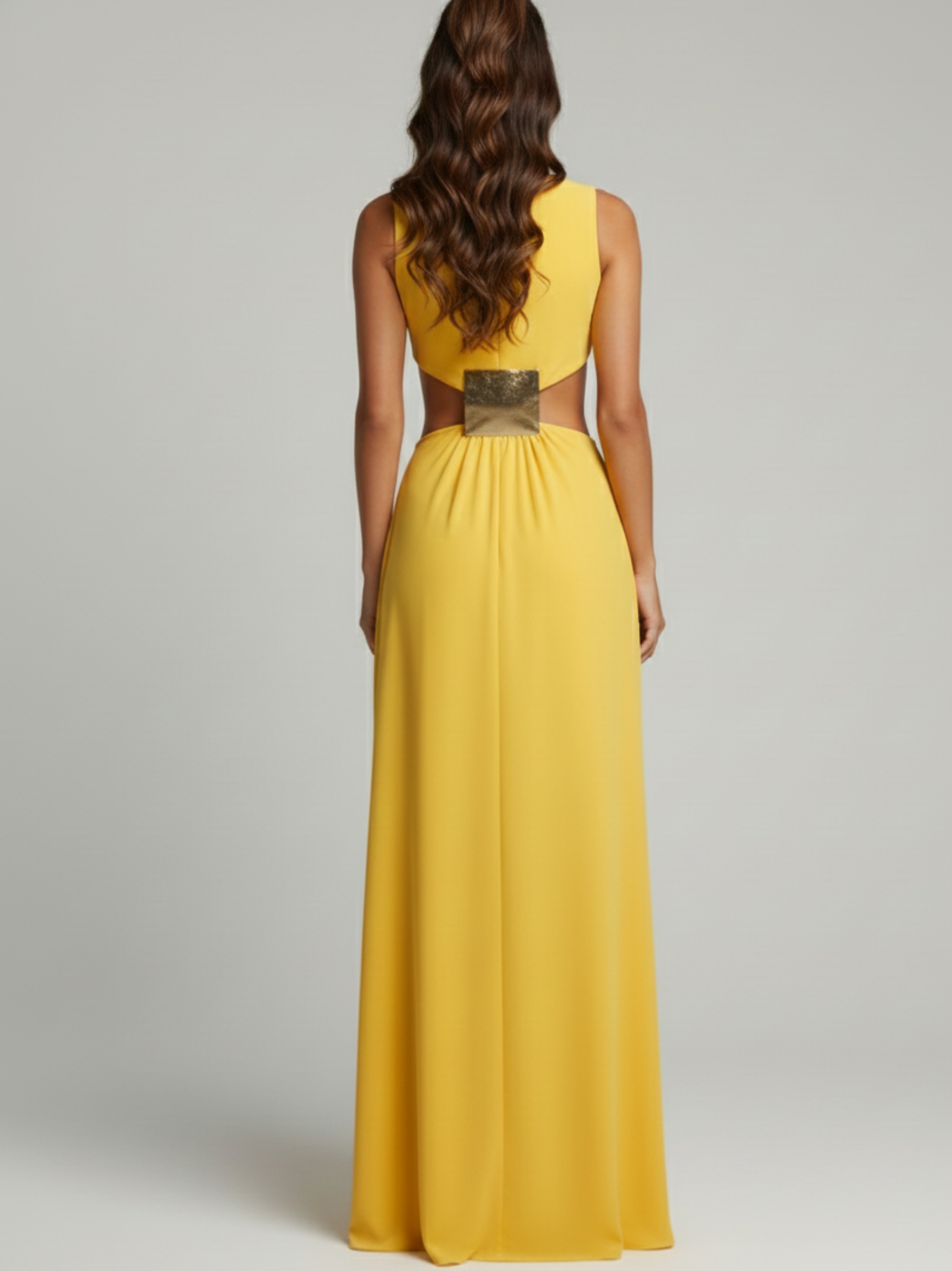 High Neck Cutout Waist Maxi Dress