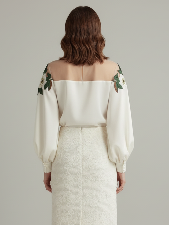 Off Shoulder Long Sleeve Pleated Blouse