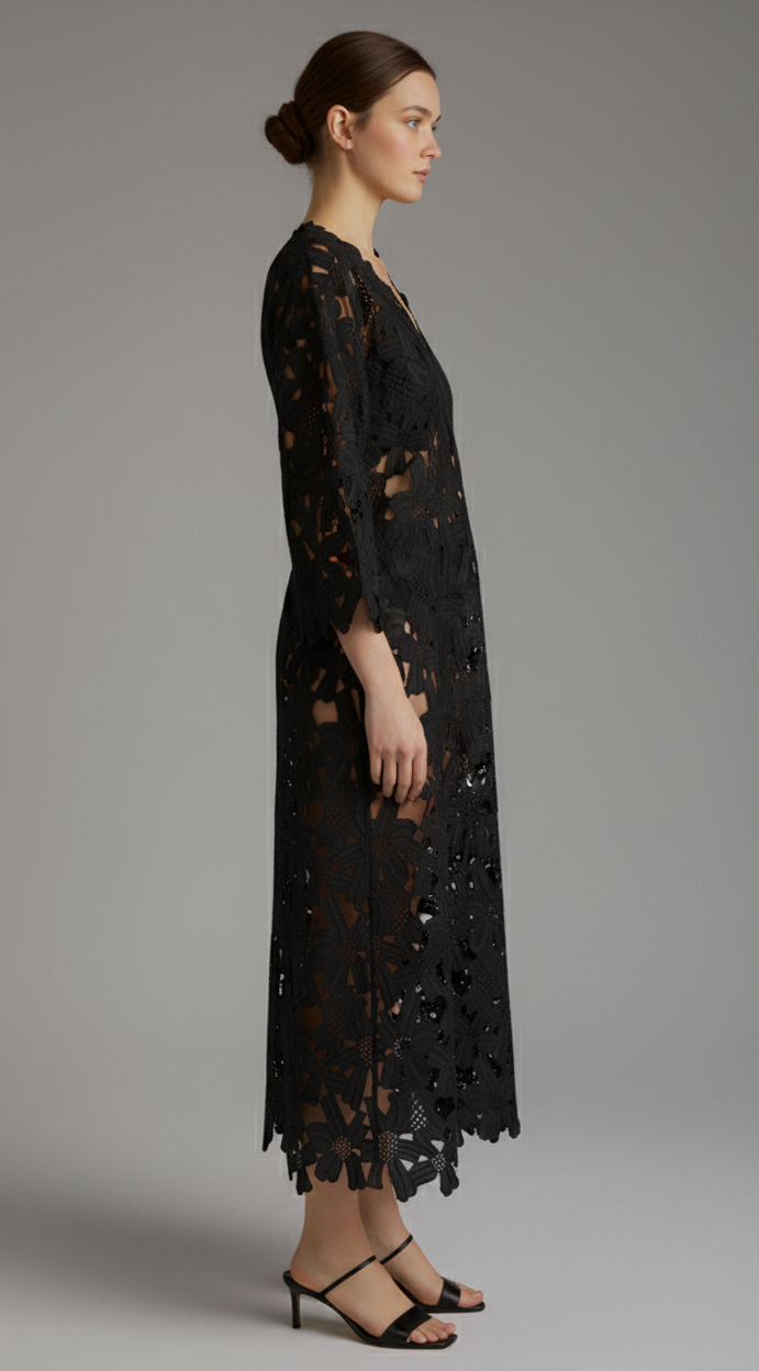 Elegant Lace V-Neck Midi Dress