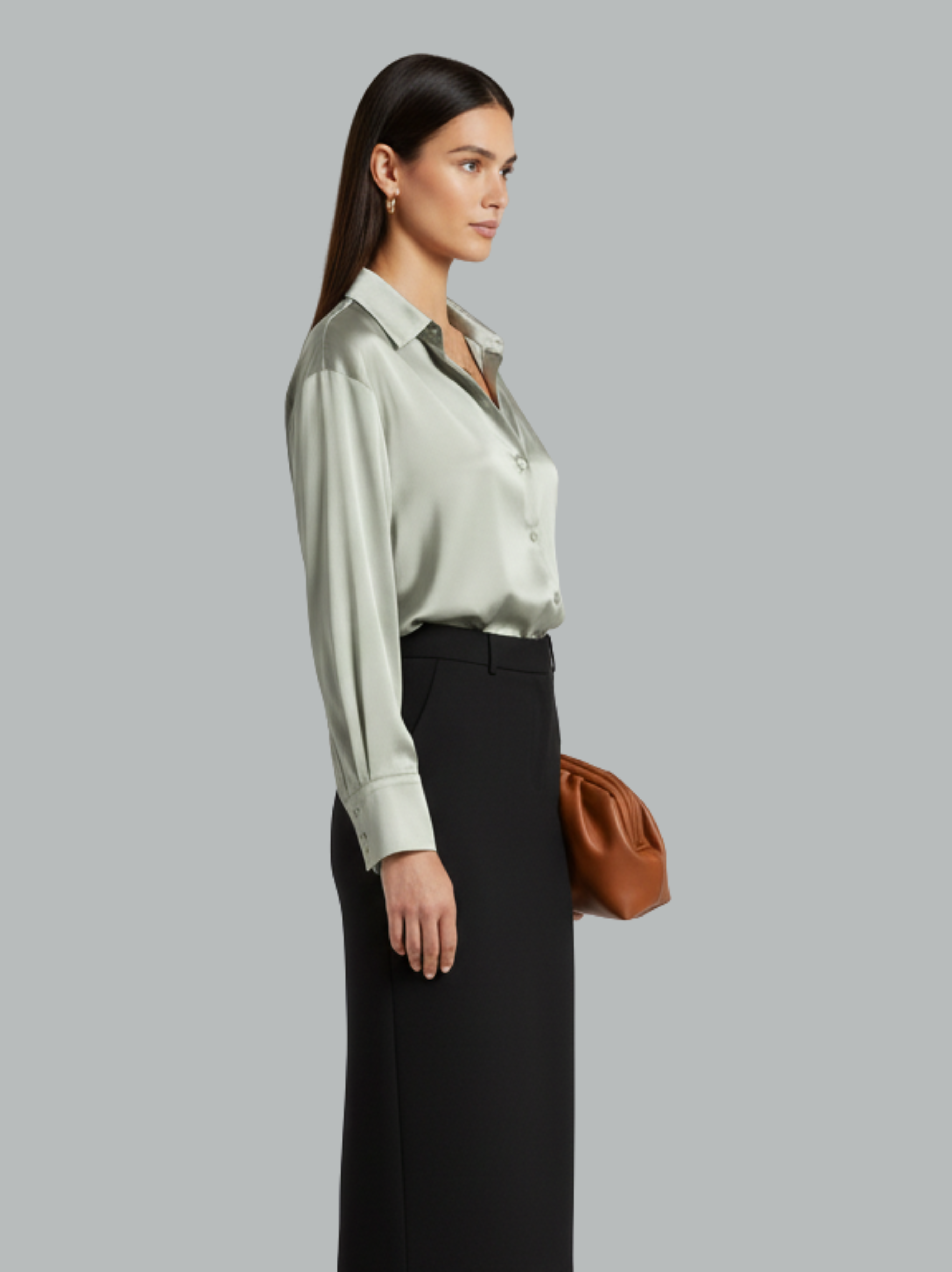 Classic Button Front Long Sleeve Satin Shirt