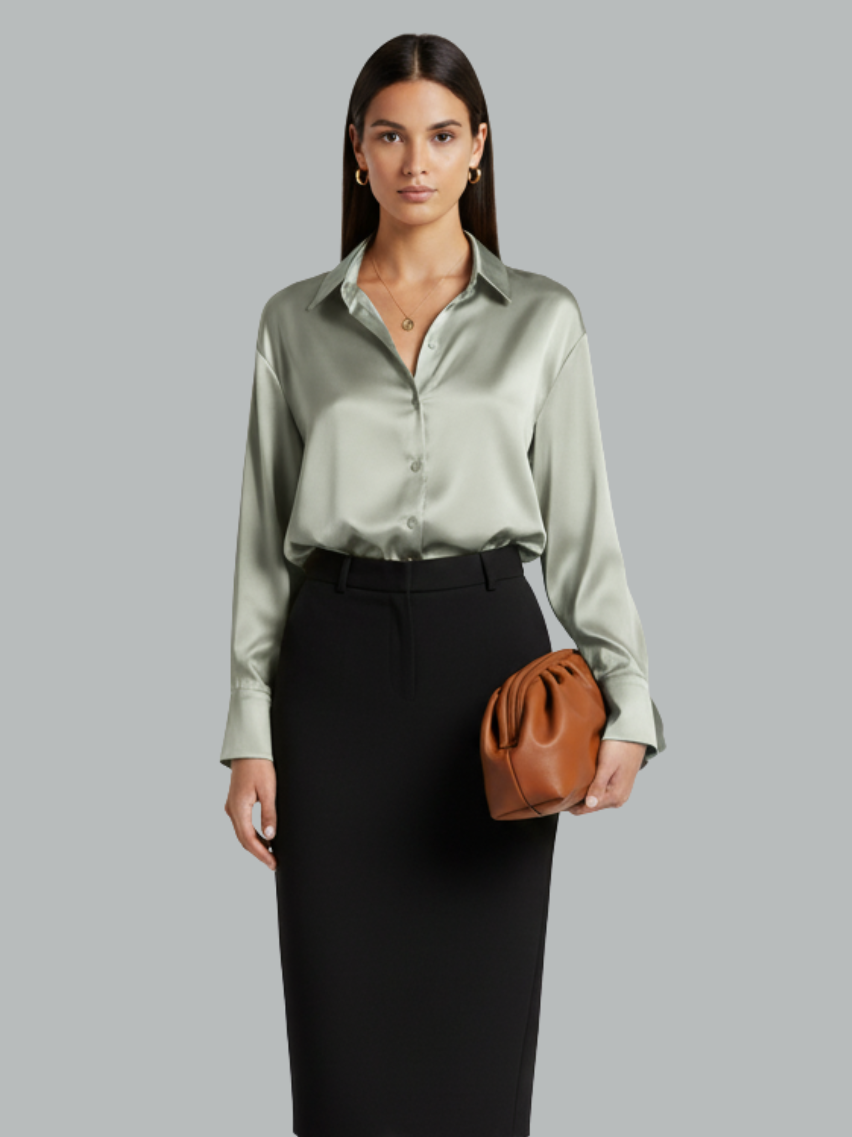 Classic Button Front Long Sleeve Satin Shirt
