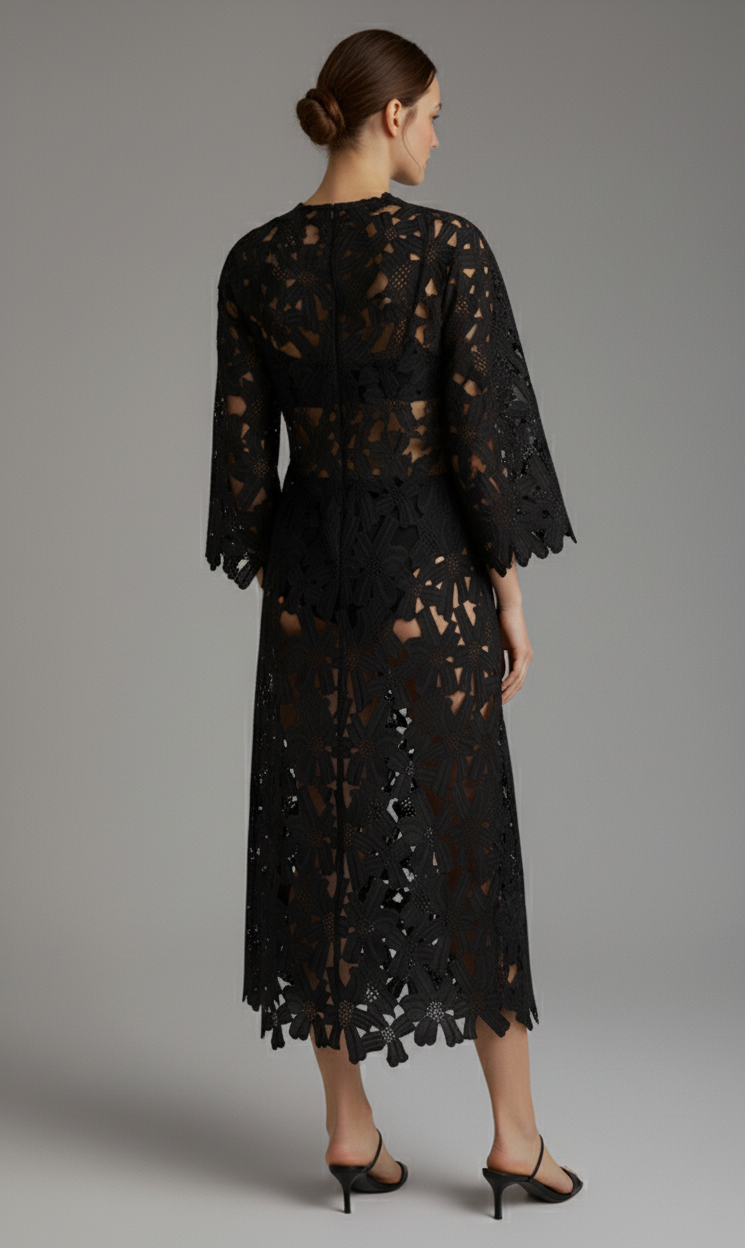 Elegant Lace V-Neck Midi Dress