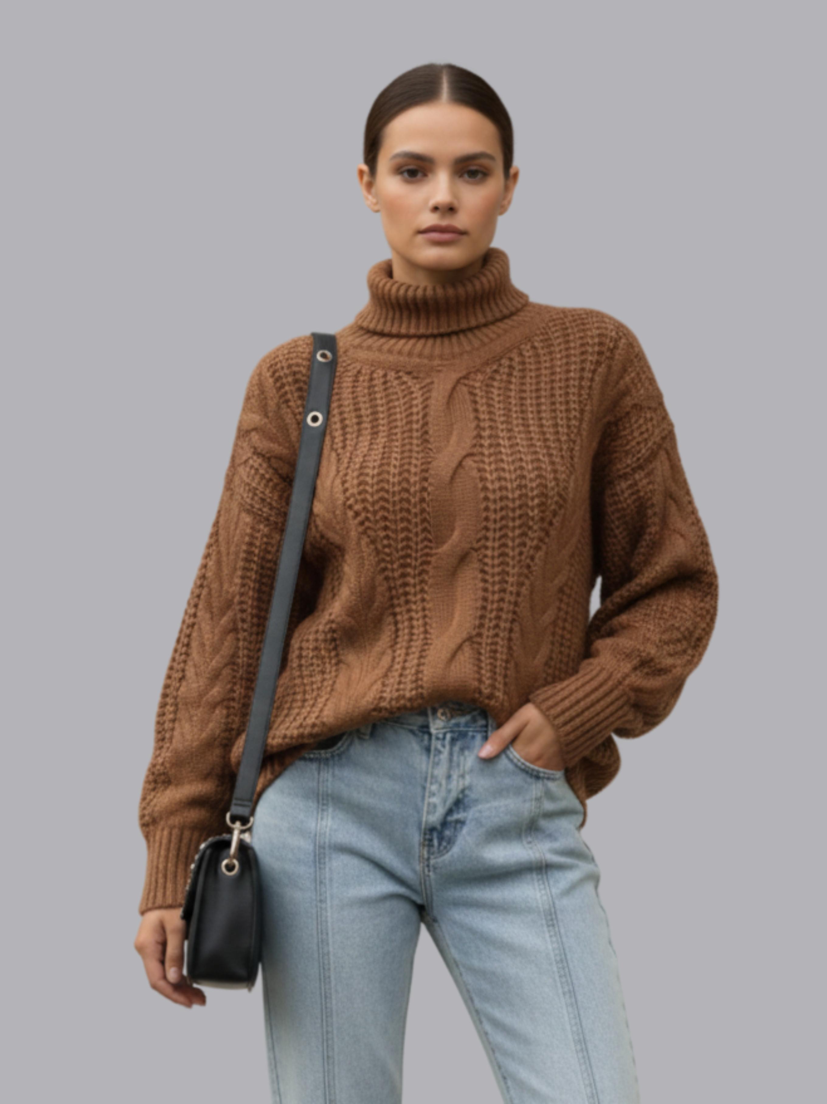 Chunky Cable Knit Turtleneck Sweater
