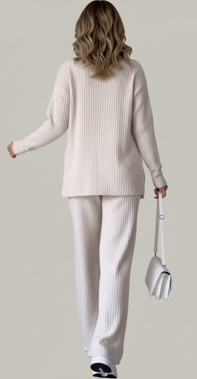 Turtleneck Knit Top and Wide Leg Pants Set