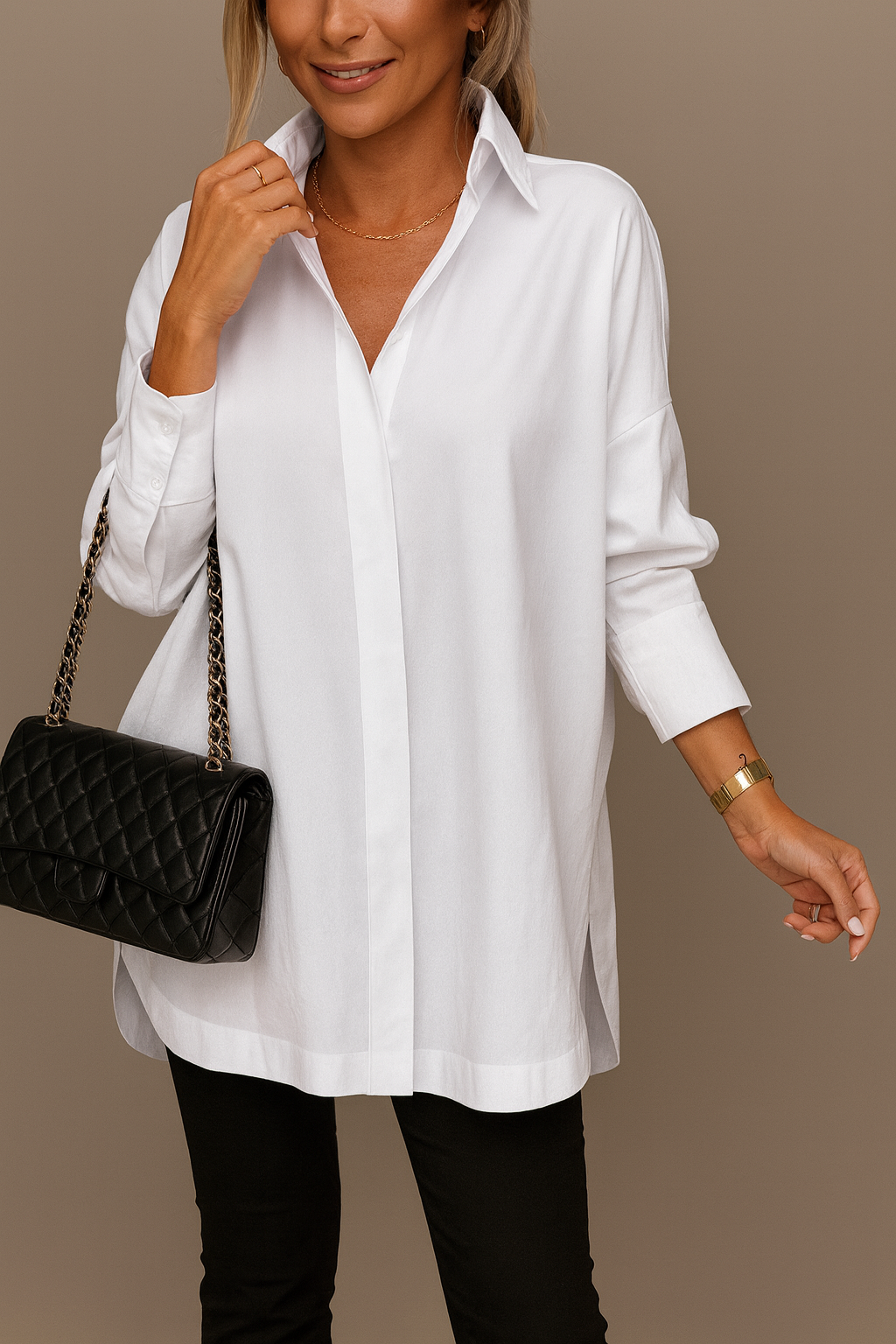 Lapel Collar Long Sleeve Button Shirt