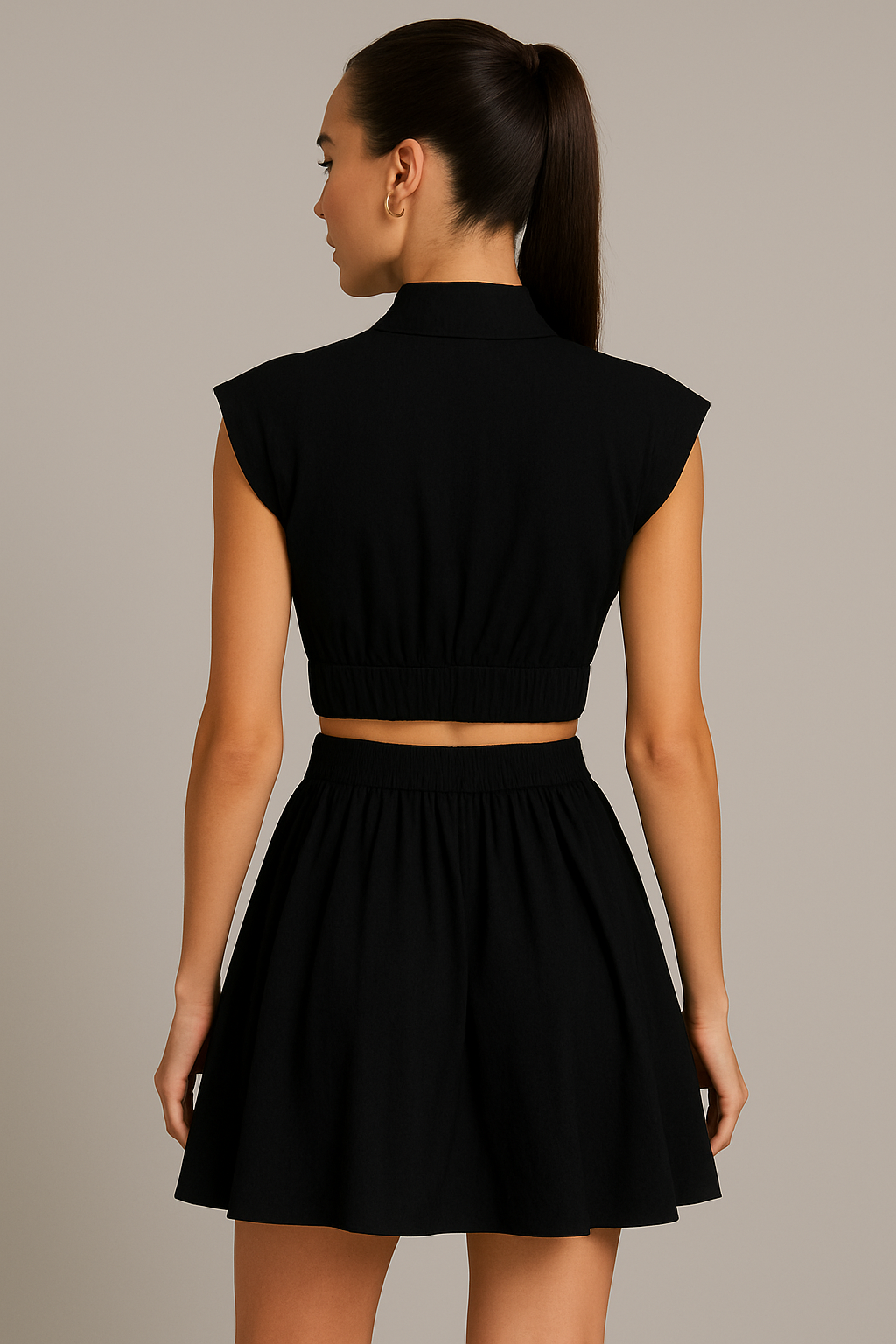 Pleated High Neck Mini Dress