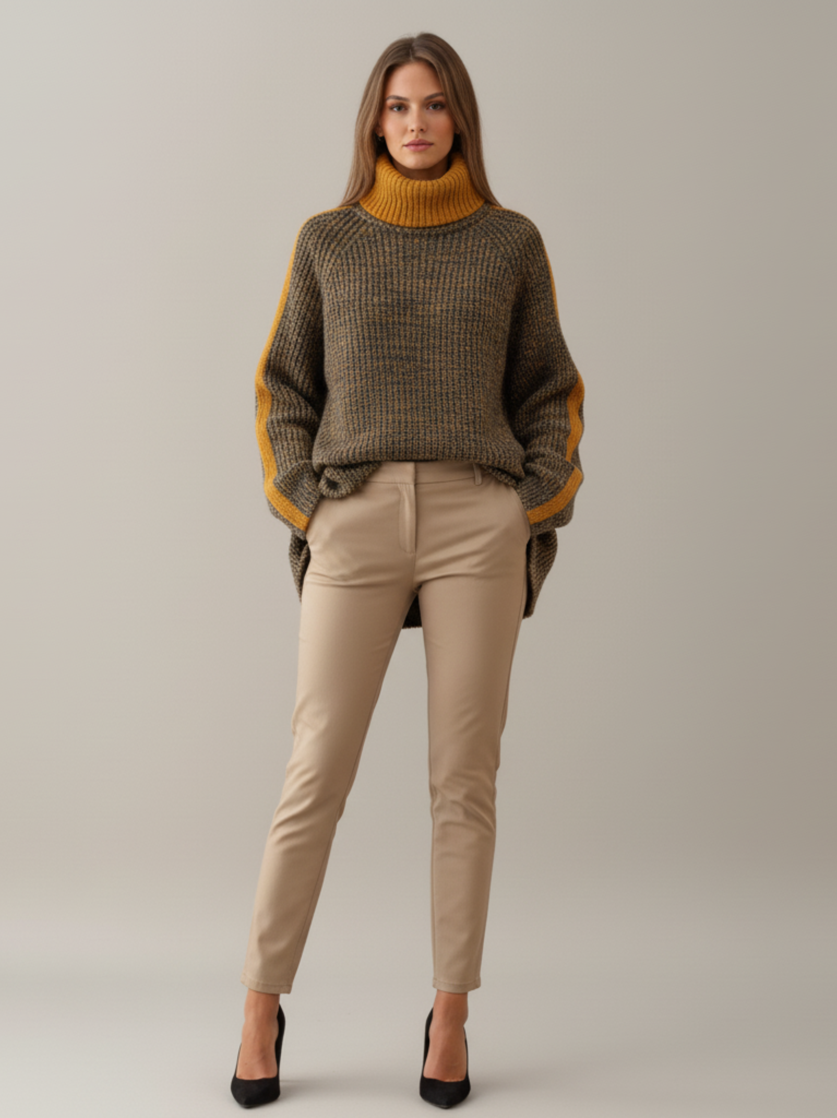 Textured Knit Turtleneck Sweater