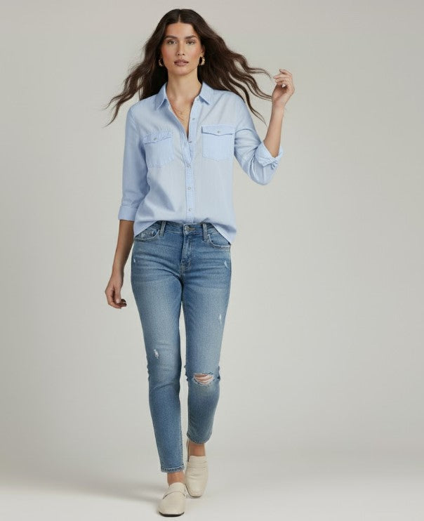 Relaxed Fit Soft Denim Button Shirt