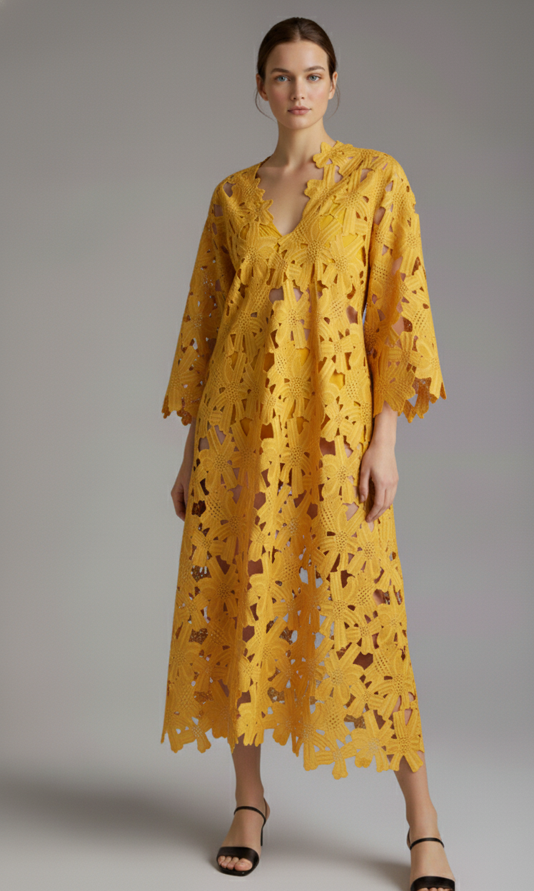 Elegant Lace V-Neck Midi Dress