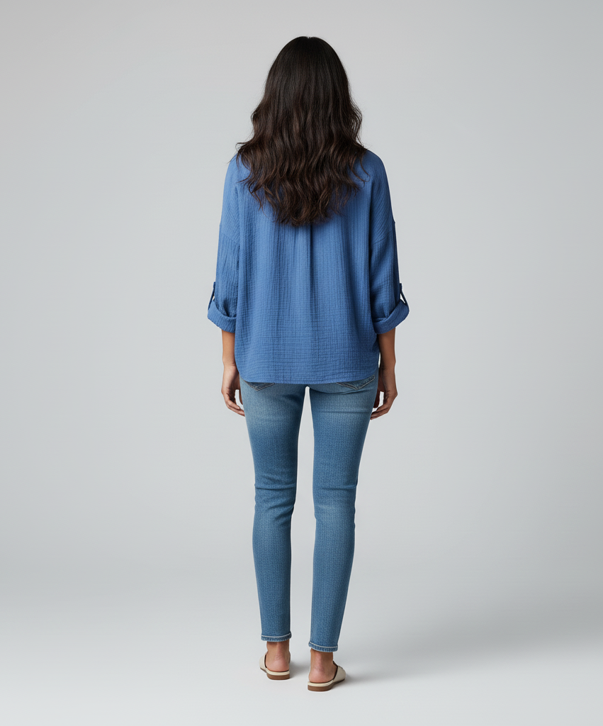 Drape Front V-Neck Long Sleeve Blouse