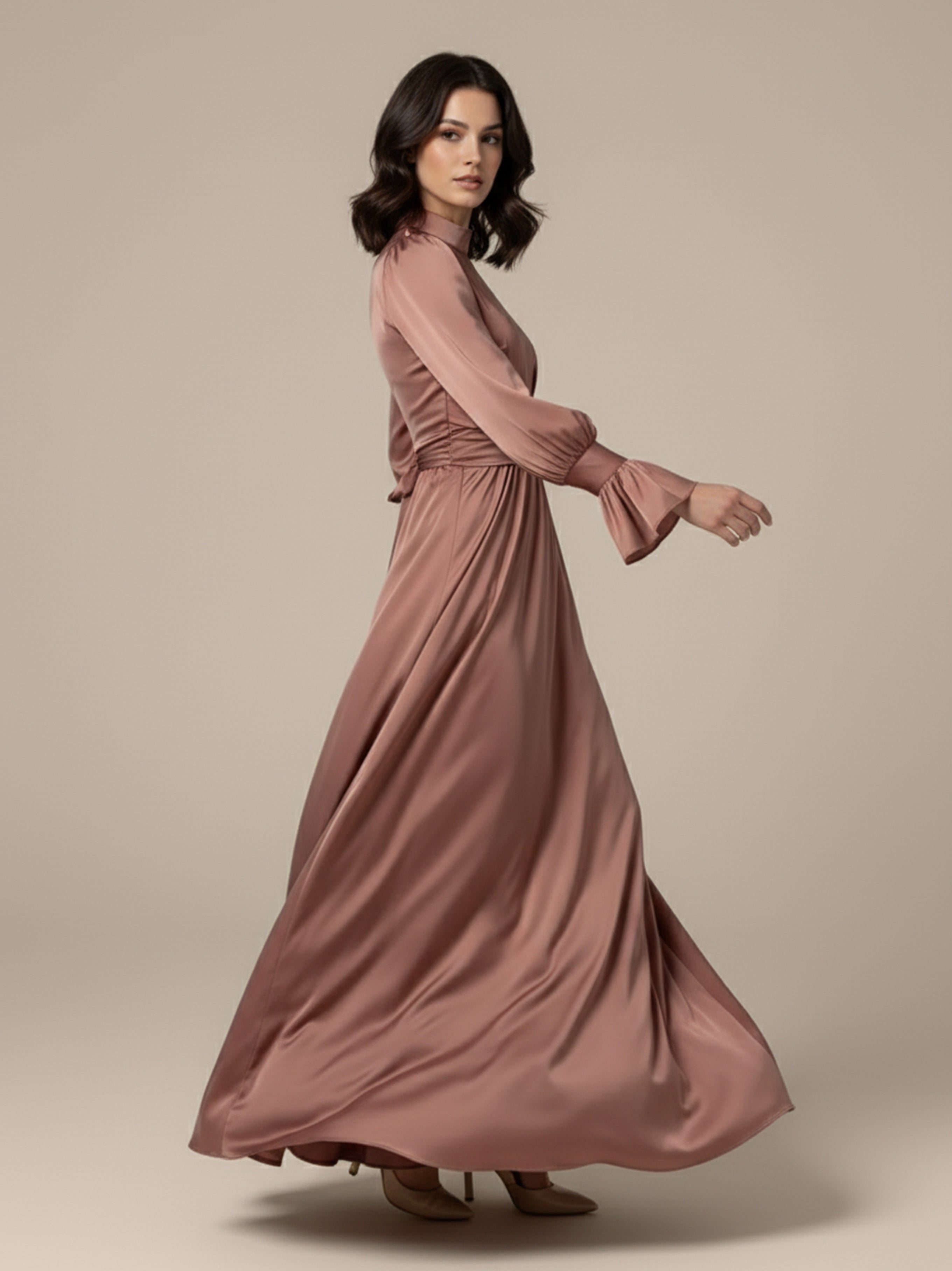 Maria Coffee Long Sleeve Dress