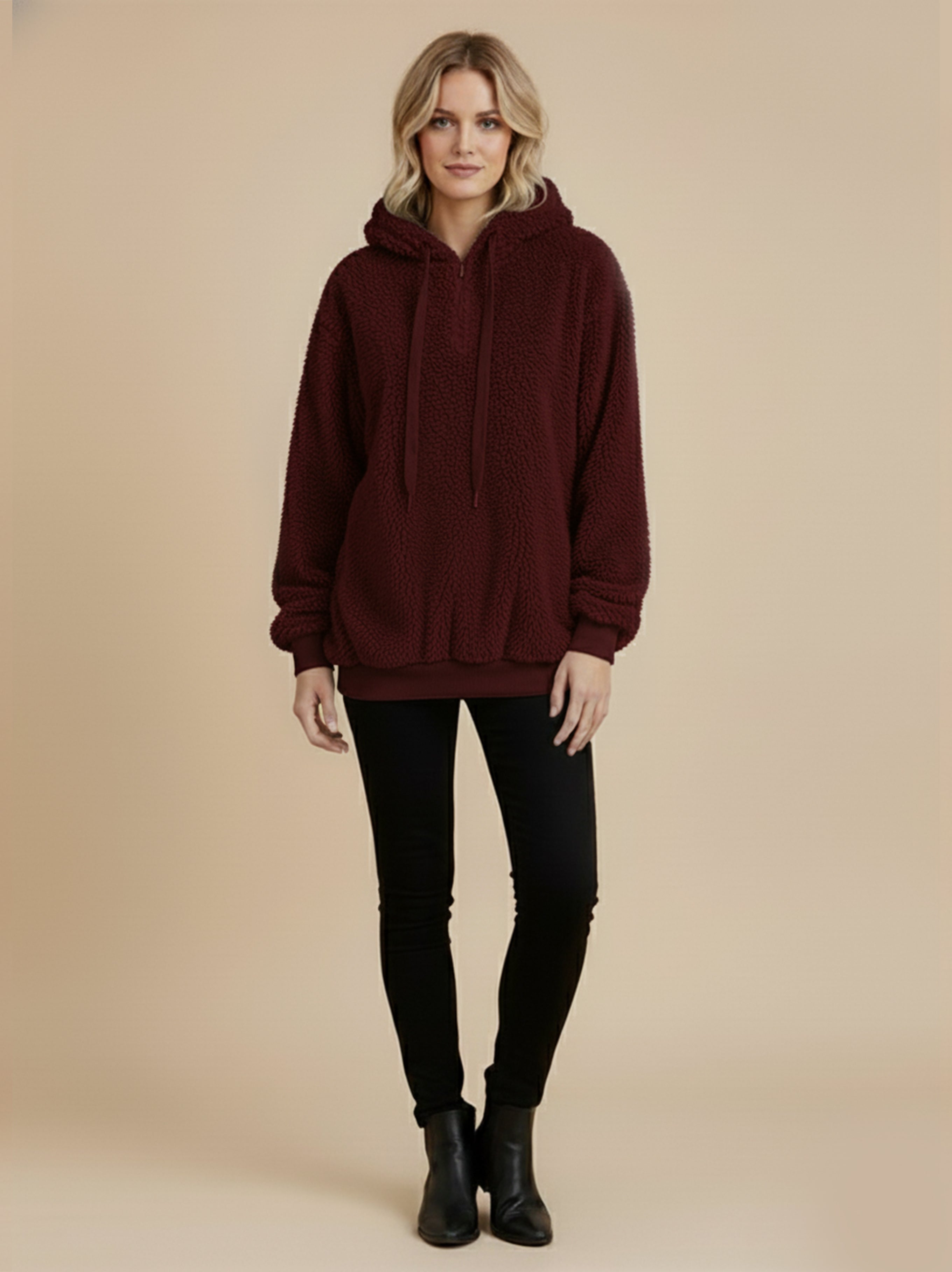 Athena Drawstring Teddy Hoodie