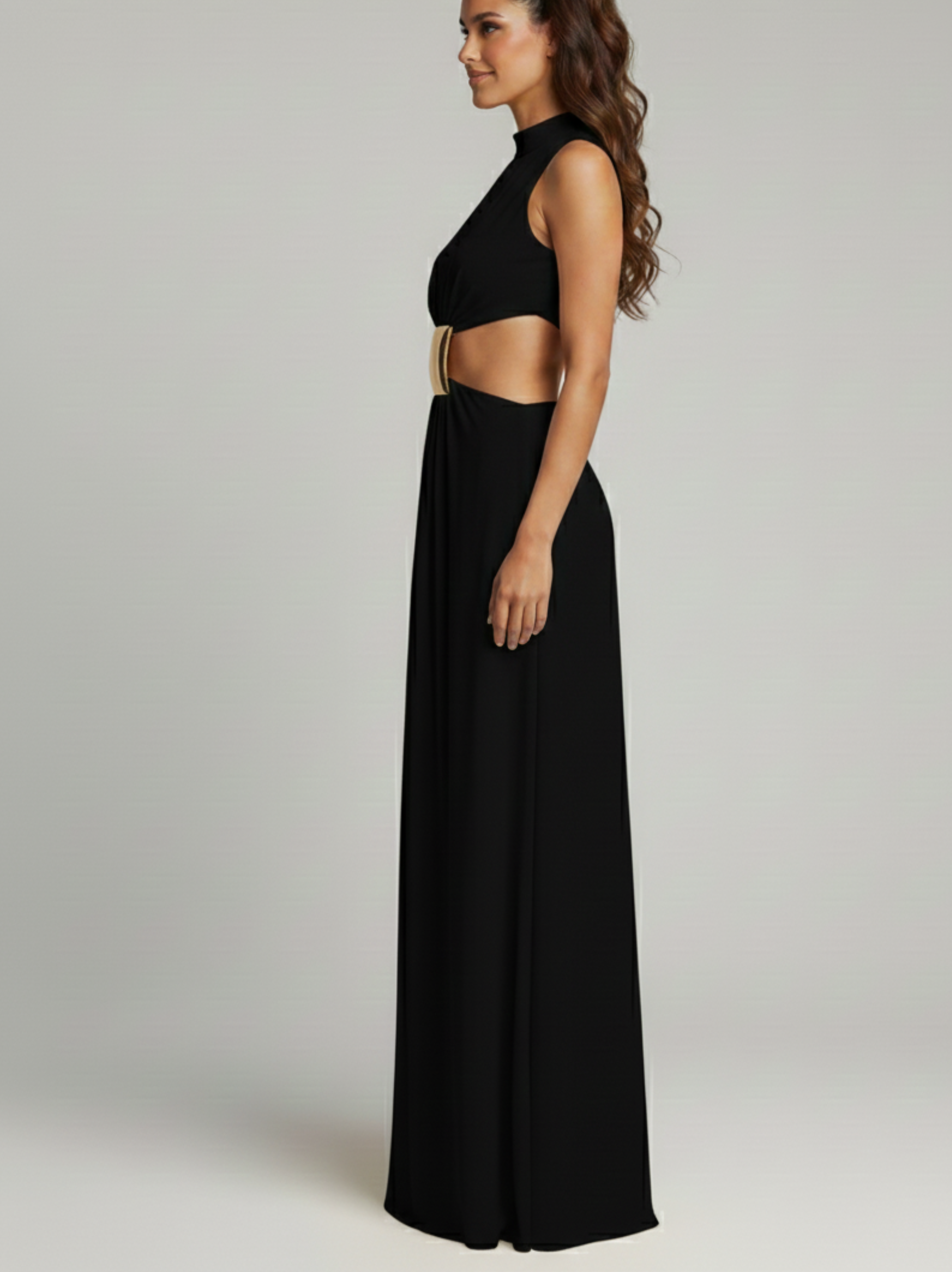 High Neck Cutout Waist Maxi Dress