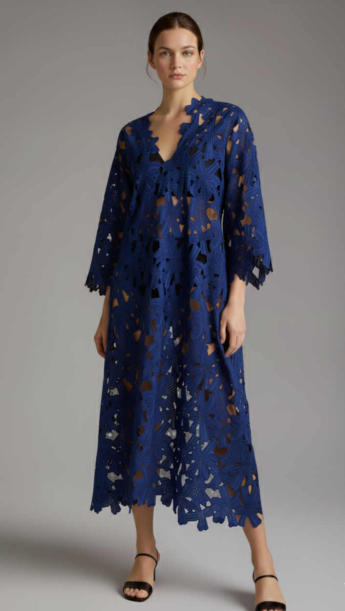 Elegant Lace V-Neck Midi Dress