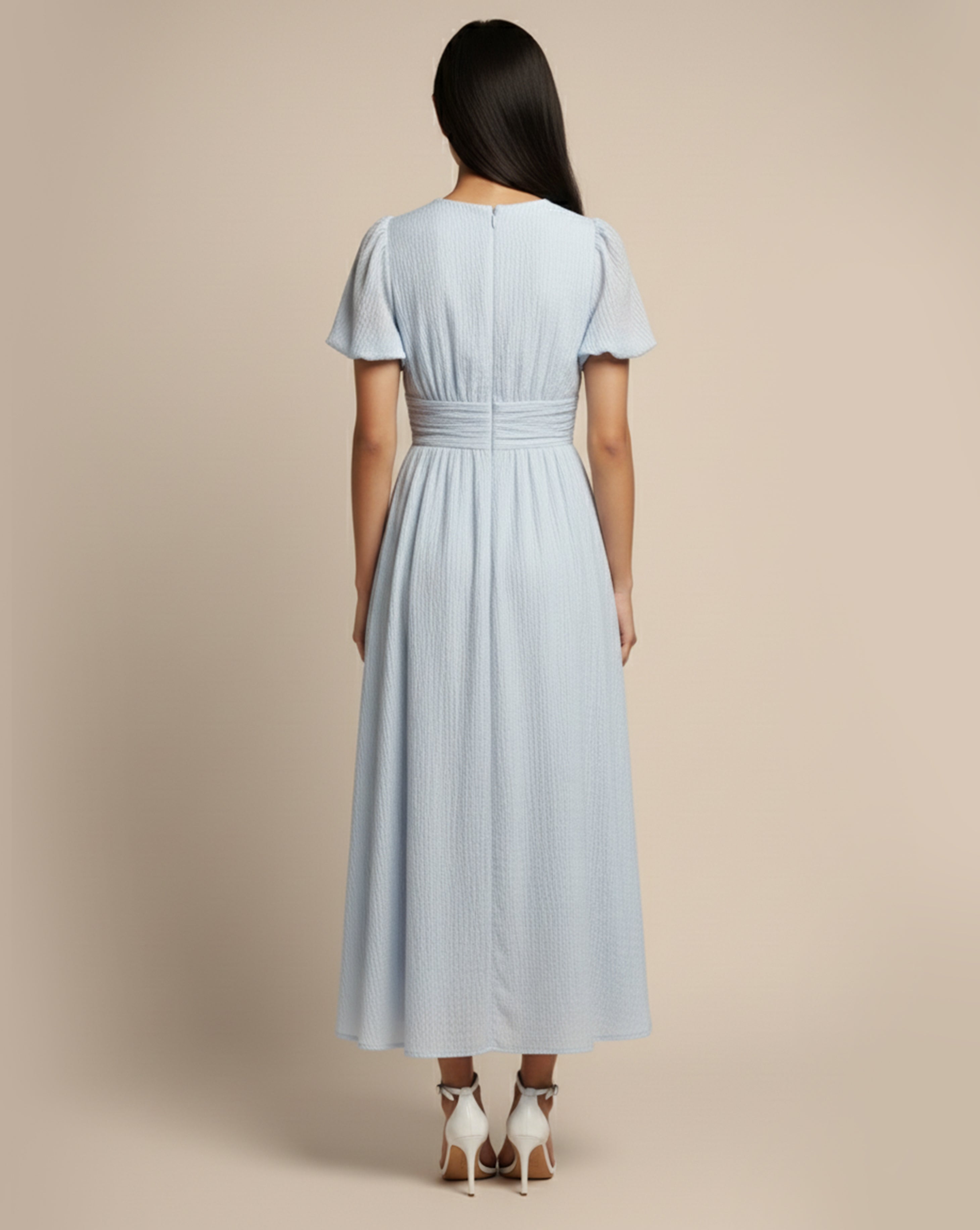 Soft Buttoned V-Neck Midi Dress