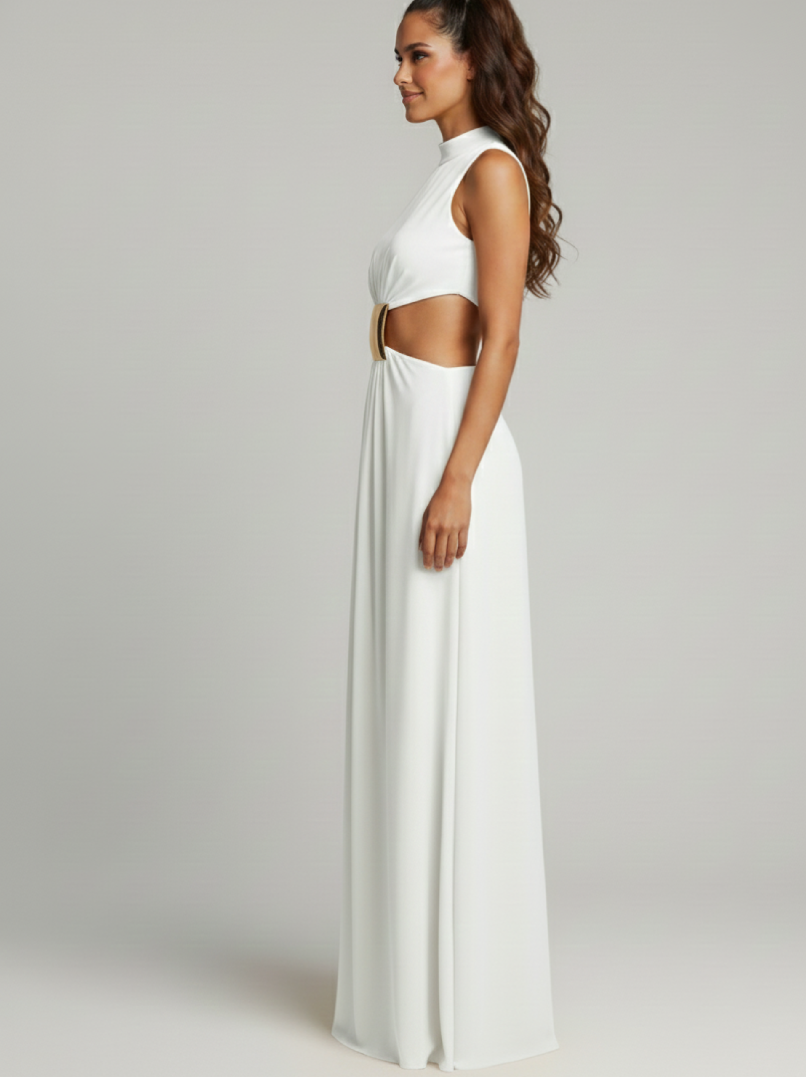 High Neck Cutout Waist Maxi Dress