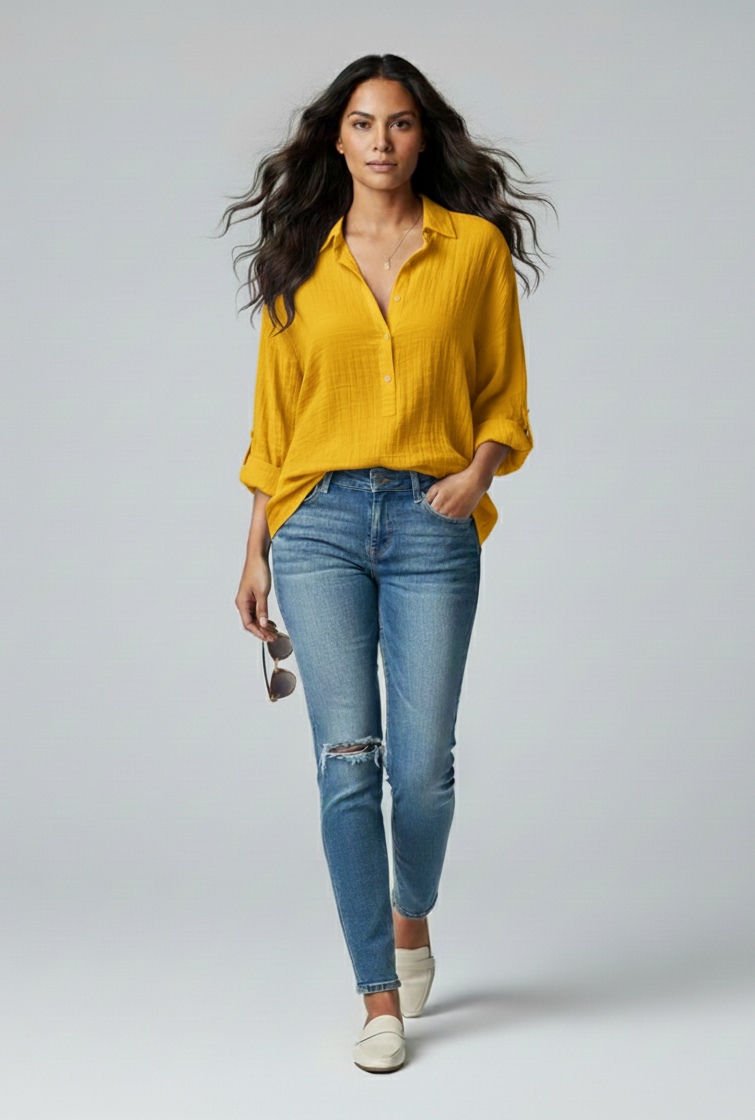 Drape Front V-Neck Long Sleeve Blouse