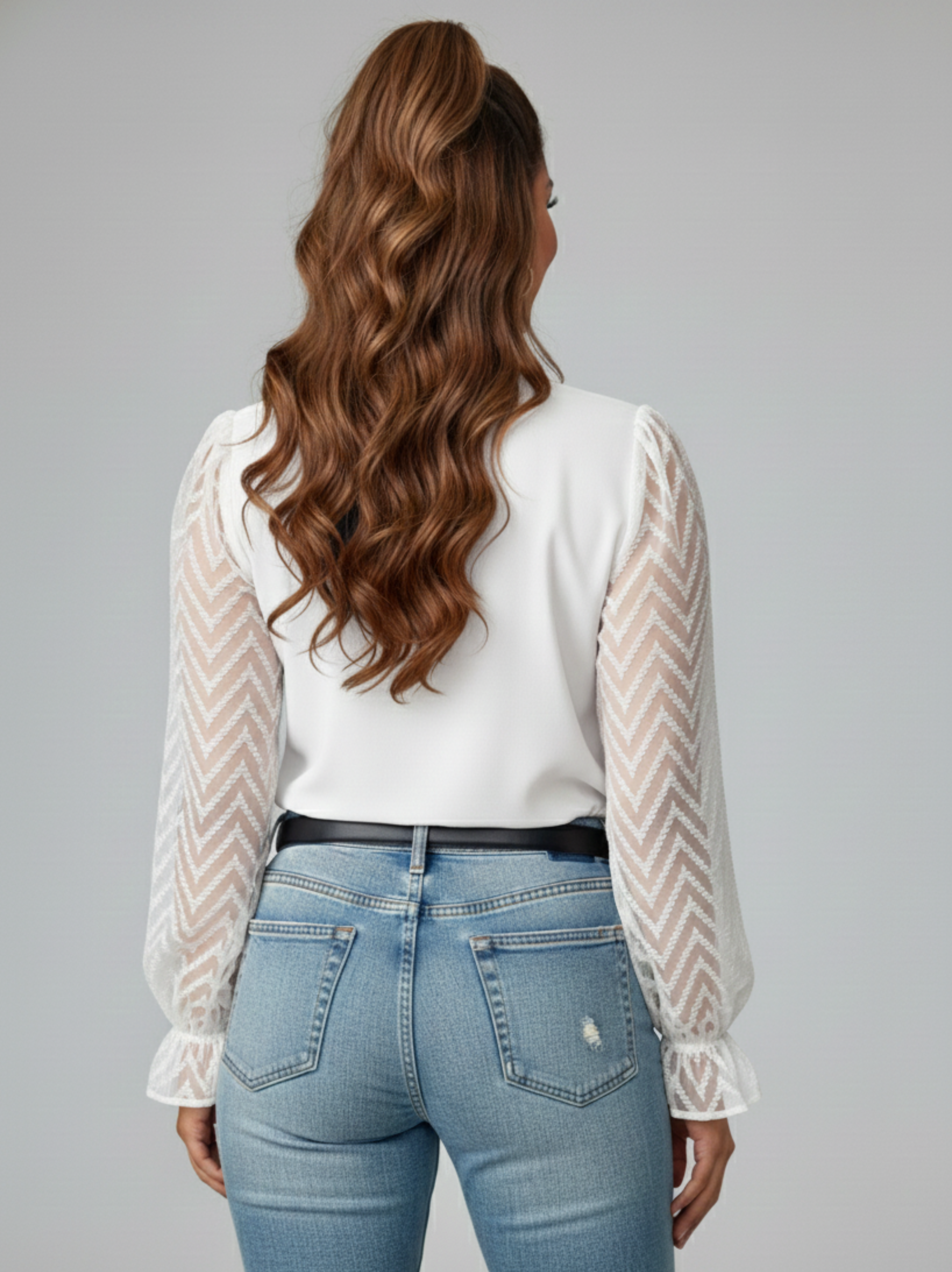 High Neck Long Sleeve Chiffon Blouse