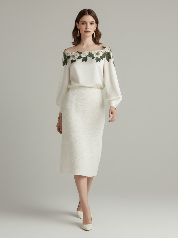 Off Shoulder Long Sleeve Pleated Blouse