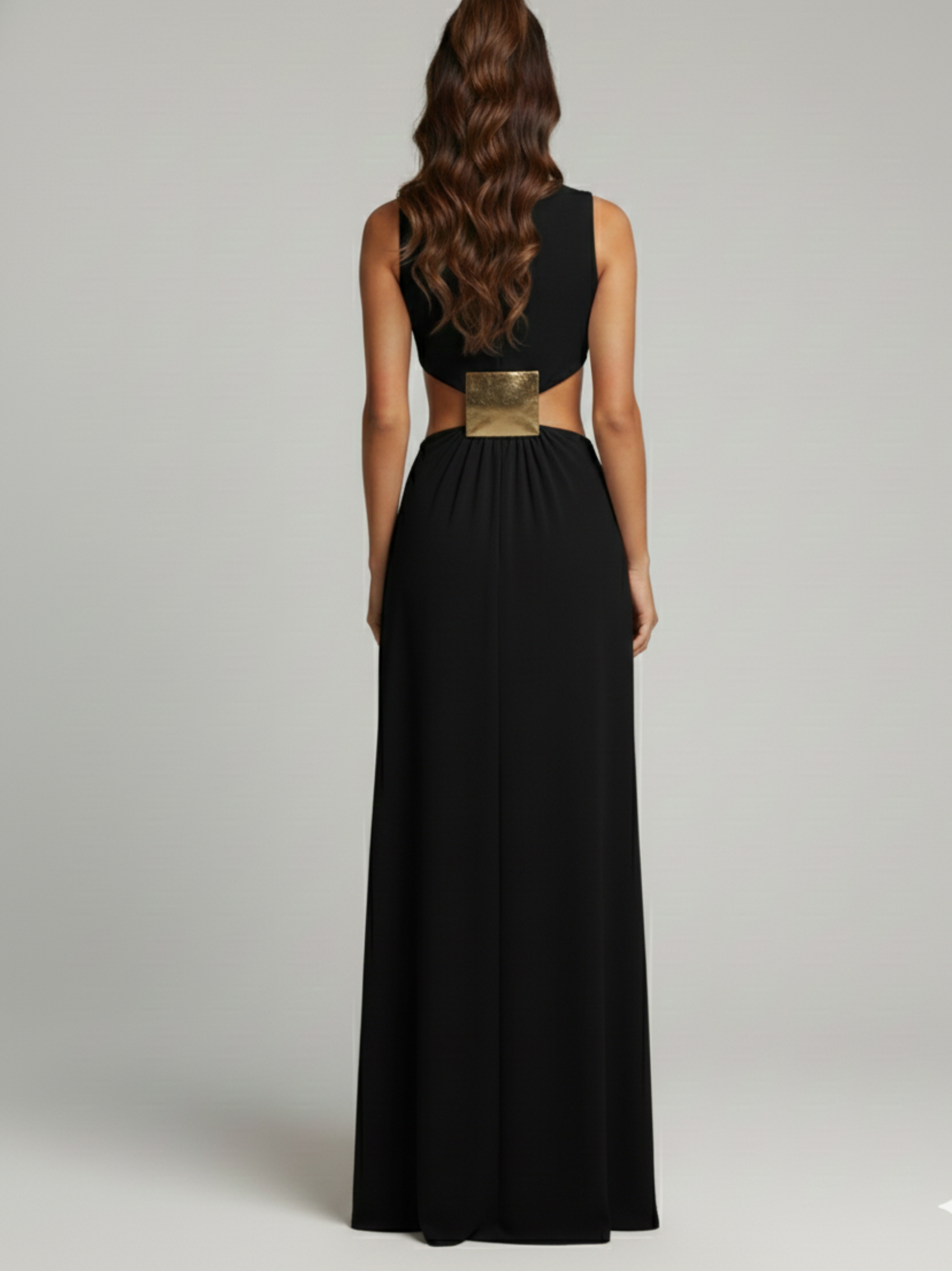 High Neck Cutout Waist Maxi Dress
