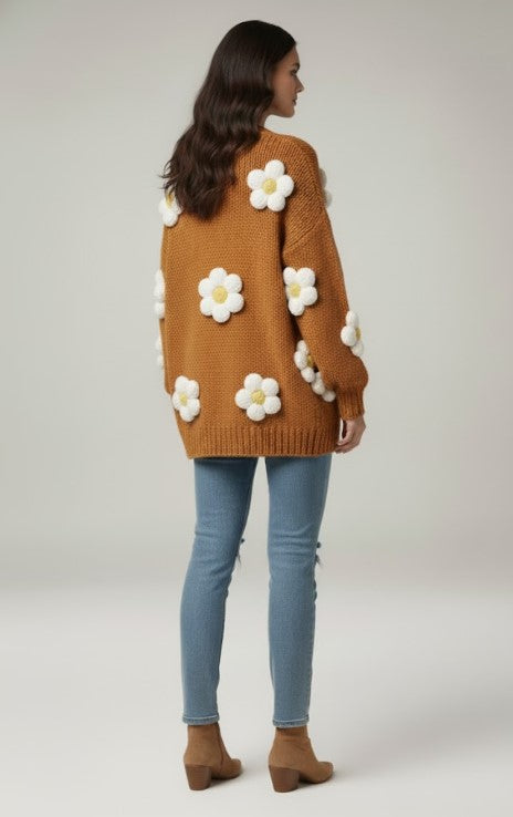 Embroidered Daisy Knit Cardigan